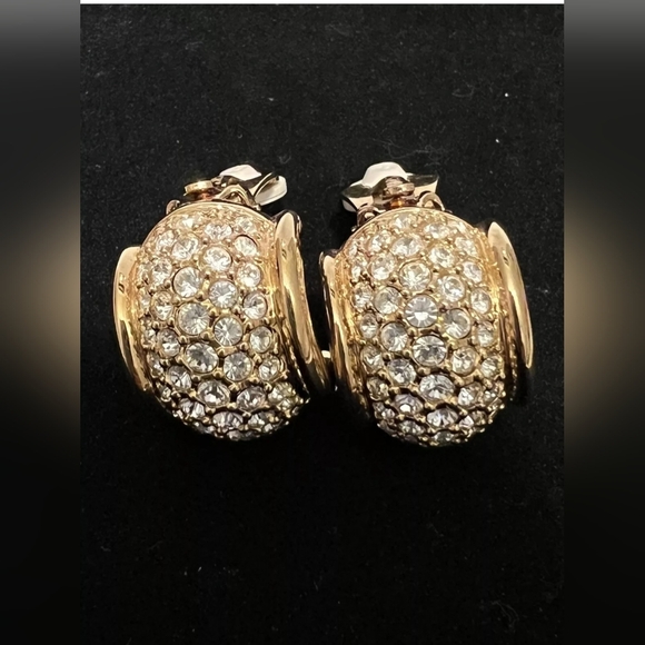 Vintage Signed SWAROVSKI Swan Mark Clear Rhinestones Elegant Earrings Clip-On - Picture 3 of 7